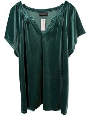 LANE BRYANT Velvet Peasant Top Womens Plus Size 22/24 Green Short Sleeve Top NWT